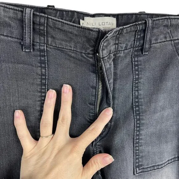 Nili Lotan Cropped French Military Pants Jeans Carbon Grey Cotton Utility SZ 27